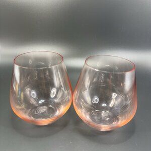 Shannon Meridian Light Pink Stemless Wine Glasses Cups Czech Republic Set 2